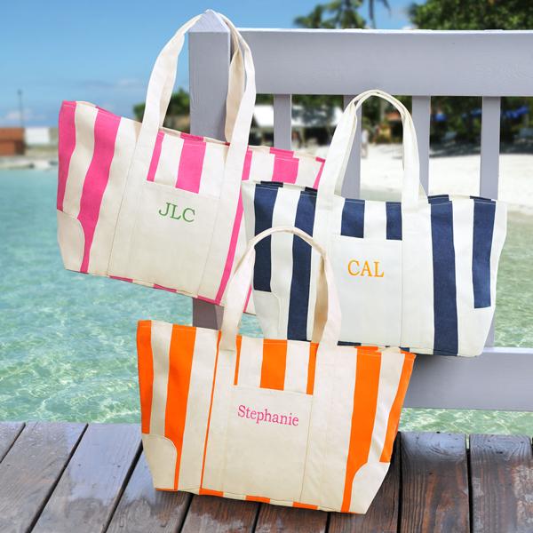 Home Â» Personalized Striped Beach Canvas Tote Bag